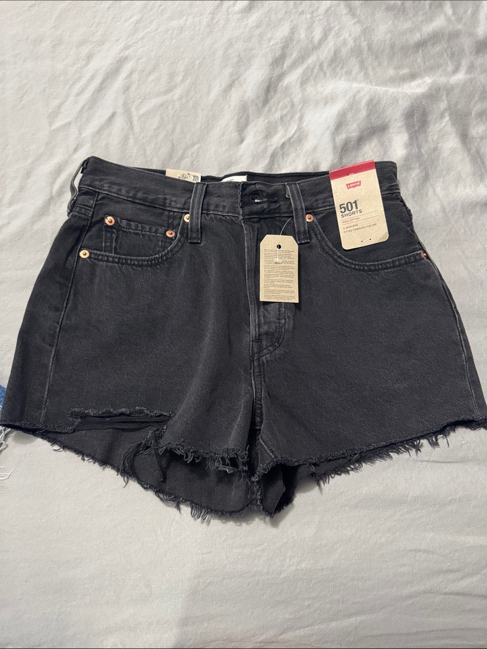 Levi's Black 501 Cutoff Denim Shorts with Raw Hem